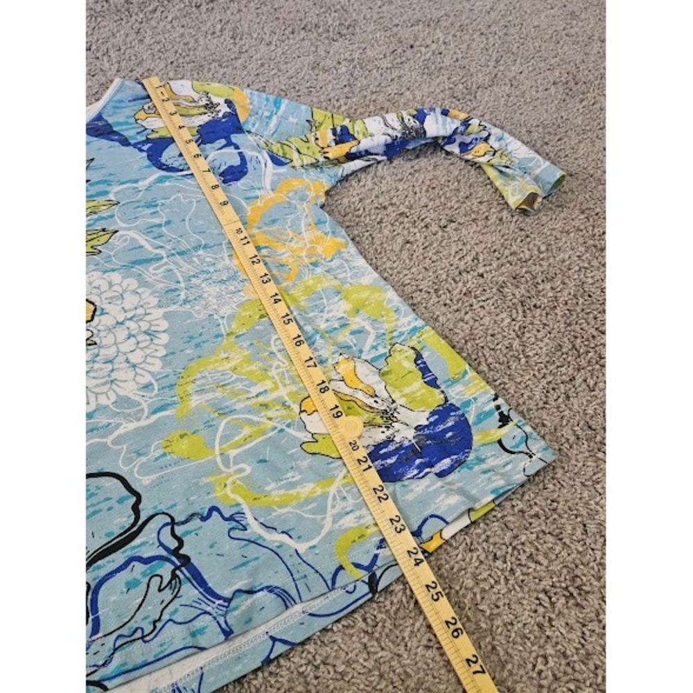 Jess & Jane Top Womens Large Blue Yellow Floral Cotton Long Sleeve Rhinestone - Picture 6 of 8